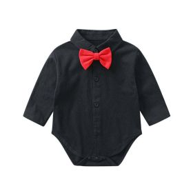 Baby Boy Solid Color Bow Tie Patched Design Long Sleeve Onesies - 66 (3-6M) - Black