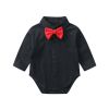 Baby Boy Solid Color Bow Tie Patched Design Long Sleeve Onesies - 59 (0-3M) - Black