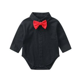 Baby Boy Solid Color Bow Tie Patched Design Long Sleeve Onesies - 80 (9-12M) - Black