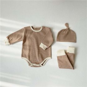 Baby Striped Graphic Bodysuit Onesies Combo Pants & Hat 3 Pieces Sets Tracksuit - 90 (12-24M) - Coffee