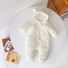 Baby Solid Color Thermal Cartoon Bear Shape Design Thickened Romper - 66 (3-6M) - White