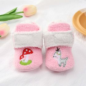 Baby Cartoon Embroidery Graphic Fleece Thickened Shoes - Insole Length 11.00 cm - Pink