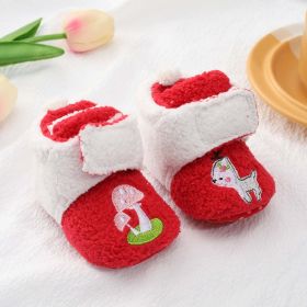 Baby Cartoon Embroidery Graphic Fleece Thickened Shoes - Insole Length 13.00 cm - Red