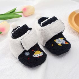 Baby Cartoon Embroidery Graphic Fleece Thickened Shoes - Insole Length 13.00 cm - Navy Blue (Dark Blue)