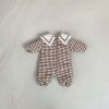 Baby 1pcs Plaid Pattern Lapel Design Quilted Warm Rompers - 66 (3-6M) - Brown