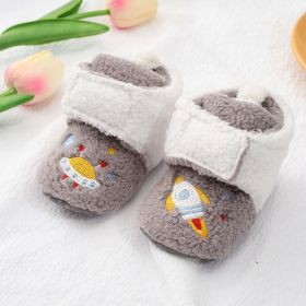 Baby Cartoon Embroidery Graphic Fleece Thickened Shoes - Insole Length 13.00 cm - Grey