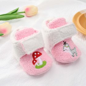 Baby Cartoon Embroidery Graphic Fleece Thickened Shoes - Insole Length 11.00 cm - Light Pink