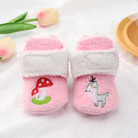 Baby Cartoon Embroidery Graphic Fleece Thickened Shoes - Insole Length 13.00 cm - Pink