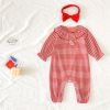 Baby Girl Striped Graphic Carrot Patches Design Lapel Long Romper - 66 (3-6M) - Red