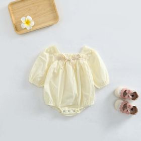 Baby Girl Ditsy Flower Pattern Or Solid Color Long Sleeve Bodysuit - 100 (2-3Y) - Beige