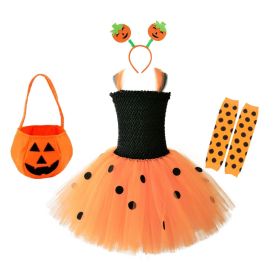 Children's Halloween Pumpkin Tutu Dress With 3-Pieces Jewelry - Kids M (100-110) - Black