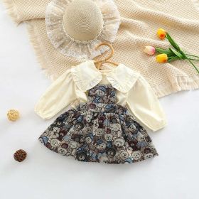 Baby Girl Solid Color Lapel Shirt & Animal Pattern Sling Dress Sets - 73 (6-9M) - Brown