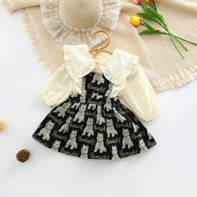 Baby Girl Solid Color Lapel Shirt & Animal Pattern Sling Dress Sets - 90 (12-24M) - Black