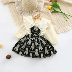 Baby Girl Solid Color Lapel Shirt & Animal Pattern Sling Dress Sets - 73 (6-9M) - Black