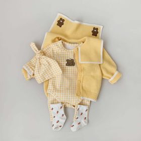 Baby Plaid & Animal Pattern Long Sleeve Cotton Bodysuit - 90 (12-24M) - Yellow