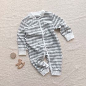 Baby 3D Bear Graphic Striped Design Long Sleeve Jumpsuit - 73 (6-9M) - Grey