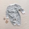 Baby 3D Bear Graphic Striped Design Long Sleeve Jumpsuit - 66 (3-6M) - Grey