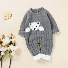 Baby Bear Jacquard Design Long Sleeve Cute Knitted Jumpsuits - 90 (12-24M) - Grey