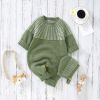 Baby Solid Color Vintage Style Embroidered Design Long Sleeve Knitted Jumpsuit - 59 (0-3M) - Green