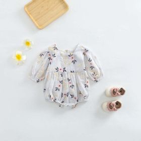 Baby Girl Floral Embroidered Pattern Square Collar Bodysuit - 90 (12-24M) - Pink