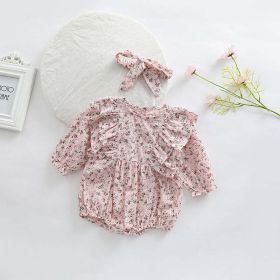 Baby Girl Ditsy Flower Pattern Long Sleeve Cute Bodysuit - 100 (2-3Y) - Pink