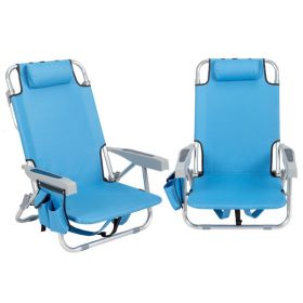 63*65*82cm Short Oxford Cloth Silver White Aluminum Tube Bearing 100kg Beach Chair Blue - as picture