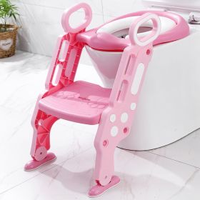 Potty Training Toilet Seat with Steps Stool Ladder For Children Baby Splash Guard Foldable Toilet Trainer Chair Height Adjustable  - Pink White