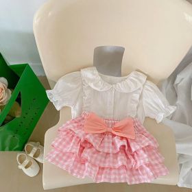 Baby Girl Solid Blouses Plaid Pattern Princess Skirt Sets - 90 (12-24M) - Pink