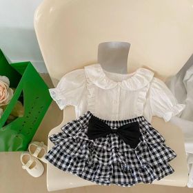 Baby Girl Solid Blouses Plaid Pattern Princess Skirt Sets - 90 (12-24M) - Black