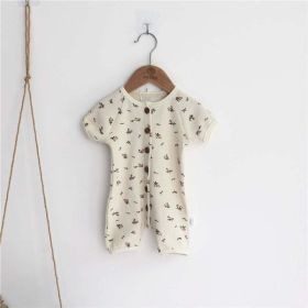 Baby 1pcs Allover Floral Graphic & Solid Single Breasted One PieceJumpsuit - 80 (9-12M) - Apricot