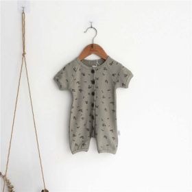 Baby 1pcs Allover Floral Graphic & Solid Single Breasted One PieceJumpsuit - 80 (9-12M) - Khaki