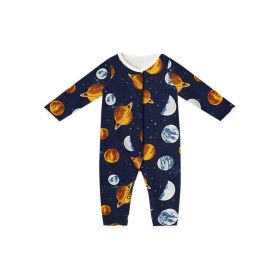 Baby Cartoon Graphic Full Button Design Long Sleeve Cotton Romper - 90 (12-24M) - Navy Blue (Dark Blue)