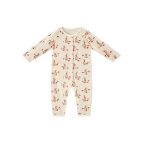 Baby Cartoon Graphic Full Button Design Long Sleeve Cotton Romper - 73 (6-9M) - Apricot