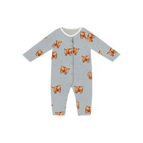 Baby Cartoon Graphic Full Button Design Long Sleeve Cotton Romper - 73 (6-9M) - Blue