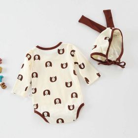 Baby 1pcs Cartoon Bear & Calf Graphic Long Sleeved Soft Bodysuit With Hat - 66 (3-6M) - Coffee