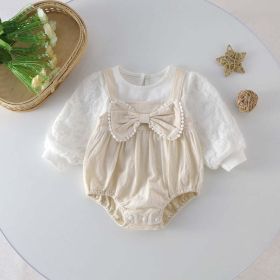 Baby Bow Patched Design Long Sleeve Onesies - 90 (12-24M) - White