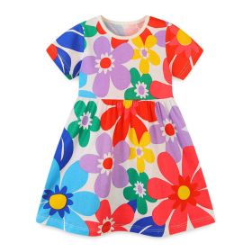 Baby Girl All Over Floral Pattern Crewneck Short Sleeve Dress - 130 (7-8Y) - Red