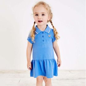 Baby Girl Solid Color Polo-Neck College Style Summer Dress - 100 (2-3Y) - Blue