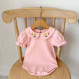 Baby Girl Embroidered Design Lapel Simple Style Onesies - 73 (6-9M) - Pink