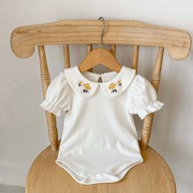 Baby Girl Embroidered Design Lapel Simple Style Onesies - 90 (12-24M) - Beige