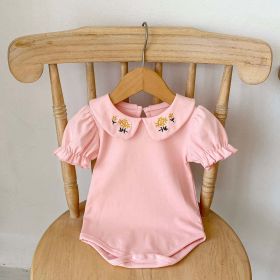 Baby Girl Embroidered Design Lapel Simple Style Onesies - 80 (9-12M) - Pink