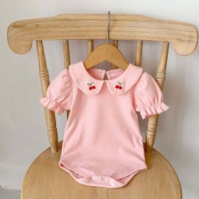 Baby Girl Embroidered Design Lapel Simple Style Onesies - 66 (3-6M) - Light Pink