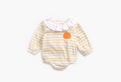 Baby 1pcs Cartoon Orange Print Striped Pattern Ruffle Neck Onesies - 80 (9-12M) - Yellow