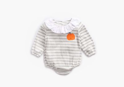 Baby 1pcs Cartoon Orange Print Striped Pattern Ruffle Neck Onesies - 66 (3-6M) - Grey