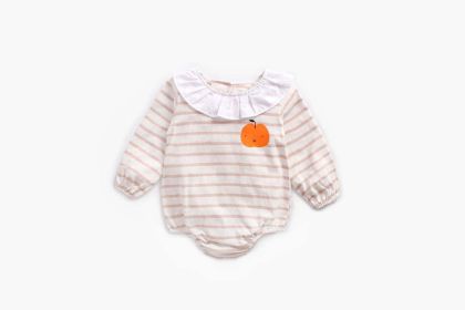 Baby 1pcs Cartoon Orange Print Striped Pattern Ruffle Neck Onesies - 73 (6-9M) - Pink