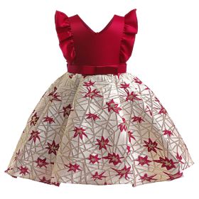 Baby Girl Flower Embroidered Design Quality Formal Party Dress - 100 (2-3Y) - Red