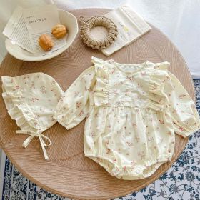 Baby Girl Ditsy Flower Graphic Ruffle Design Bodysuit - 73 (6-9M) - Apricot