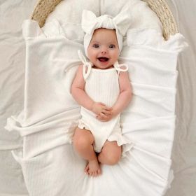 Baby Girl Solid Color Belted Design Cotton Quality Onesies - 66 (3-6M) - White