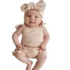 Baby Girl Solid Color Belted Design Cotton Quality Onesies - 59 (0-3M) - Khaki