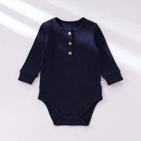 Baby Boy And Girl Solid Color Soft Cotton Long Sleeve Bodysuit - 90 (12-24M) - Navy Blue